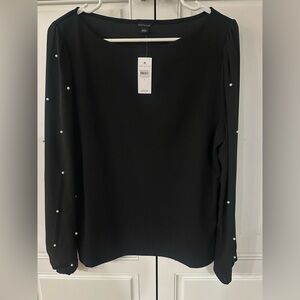 Ann Taylor Black Blouse with Pearl Details